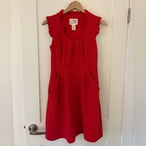 Anthropologie Tabitha Red Sleeveless Dress with Ruffle Details, pockets size 4